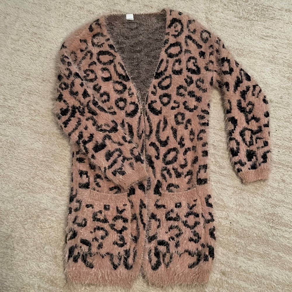 Tan and black long sweater with pockets
